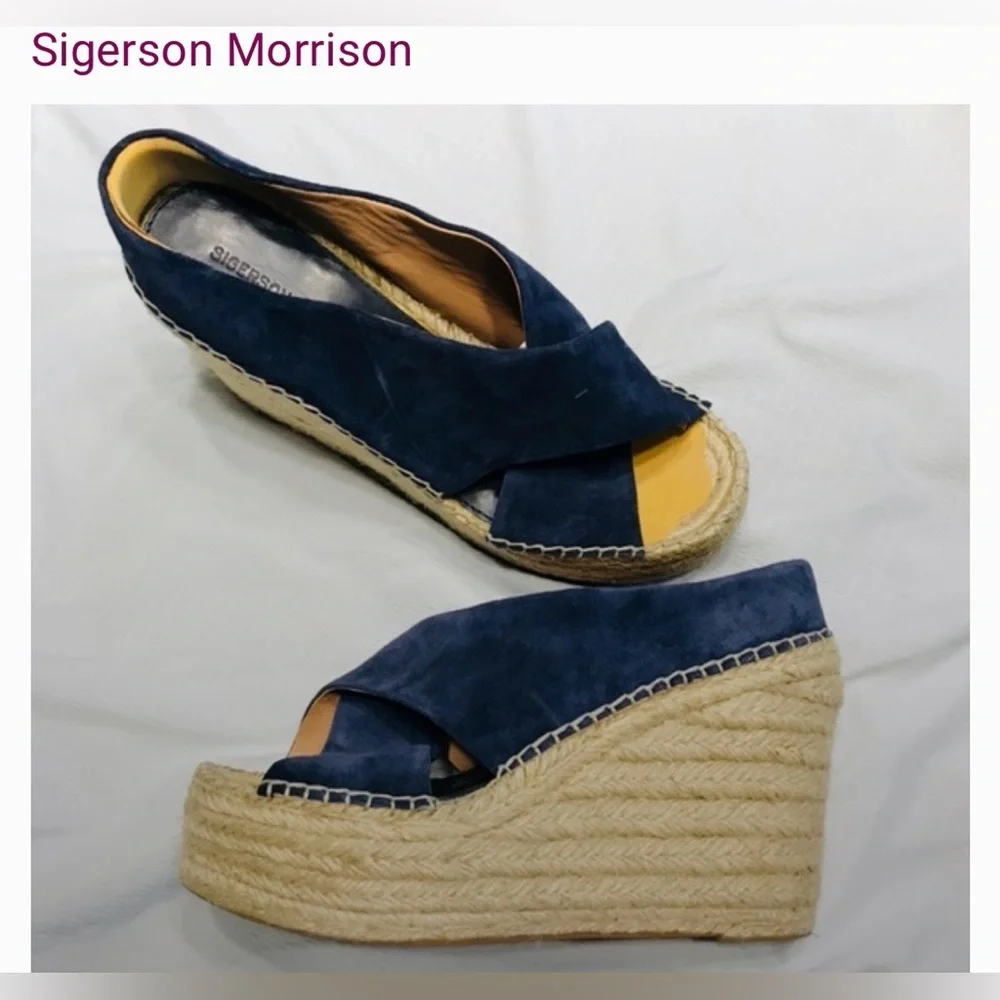 💙💙Sigerson Morrison Aitfa Dark Blue Suede Espadrille‎ Wedges💙💙